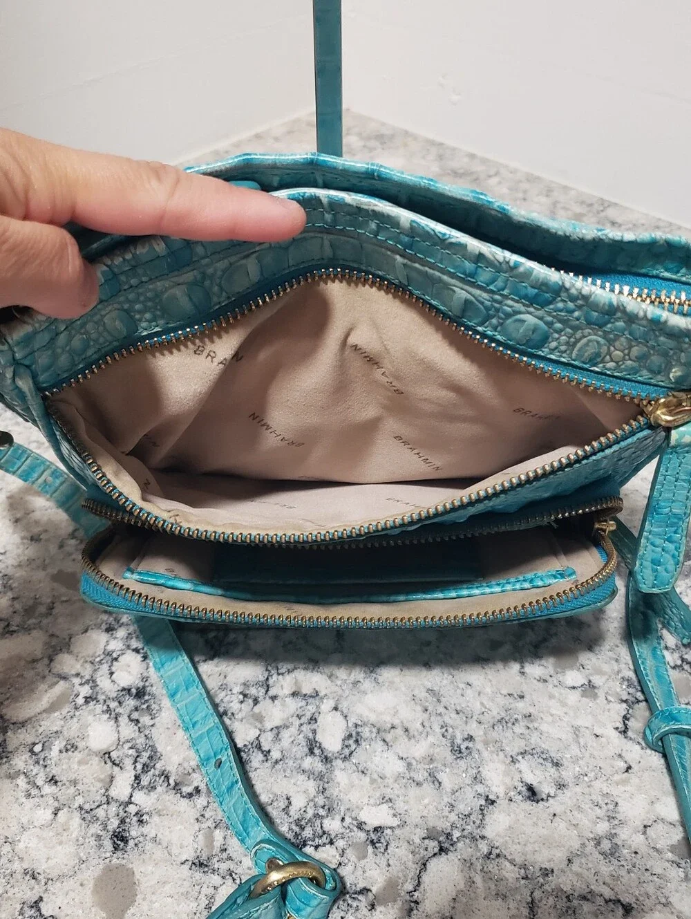 Brahmin Cleo Capri Turquoise Blue Leather Crossbody Bag